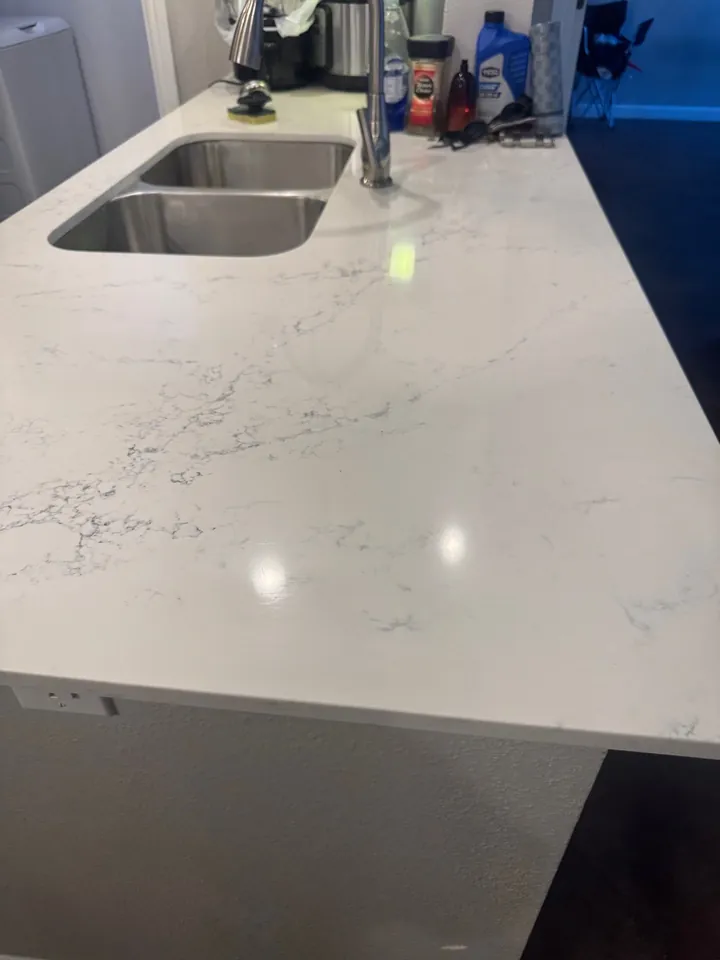 The same quartz counter cleared and polished