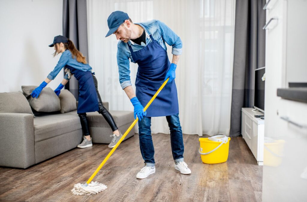 A Swept Up Cleaning Co employee handling Move Out Cleaning in Round Rock, TX, emphasizing the importance of local professionals for detailed cleaning.