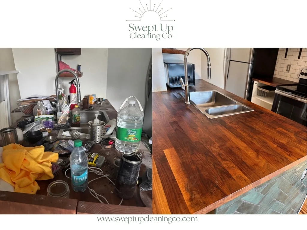 Butcher block counters and sink - deep clean in Allandale, before and after